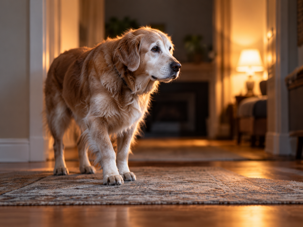 Senior Golden Retriever in Warm Home Interior