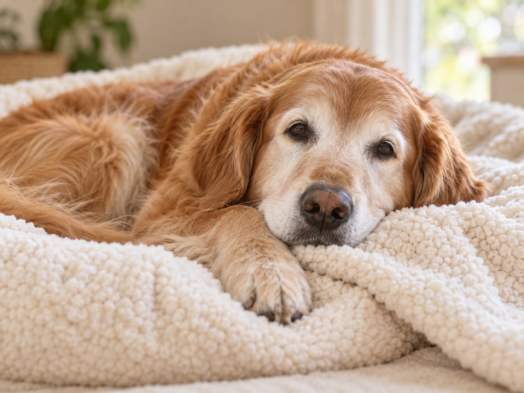 Senior Golden Retriever in a Cozy Blanket